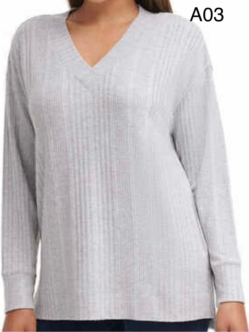 Andrew Marc Light Gray Ribbed V-Neck Sweater